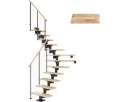 Pertura Mittelholmtreppe Chiron Anthrazit 1/4 gewendelt unten links/rechts 75 cm Relinggeländer Buche Leimholz Lackiert 14 Stufen / 15 Steigungen