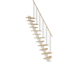 Pertura Mittelholmtreppe Aris Weiß Variabel variabel 1/4 gewendelt unten links/rechts Gerade 64 cm Relinggeländer Eiche Leimholz Geölt 12 Stufen / 13 Steigungen