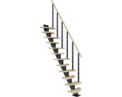 Pertura Mittelholmtreppe Aris Anthrazit Variabel variabel 1/4 gewendelt unten links/rechts Gerade 64 cm Relinggeländer Eiche Leimholz Geölt 11 Stufen / 12 Steigungen