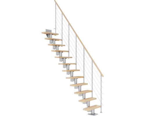 Pertura Mittelholmtreppe Spiros Perlgrau Gerade 75 cm Relinggeländer Buche Leimholz Lackiert 12 Stufen / 13 Steigungen