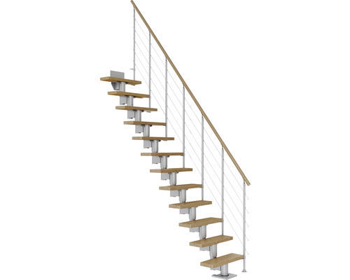 Pertura Mittelholmtreppe Spiros Perlgrau Gerade 75 cm Relinggeländer Eiche Lackiert 12 Stufen / 13 Steigungen