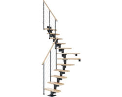 Pertura Mittelholmtreppe Spiros Anthrazit 1/4 gewendelt unten links/rechts 65 cm Relinggeländer Buche Leimholz Lackiert 13 Stufen / 14 Steigungen