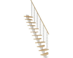 Pertura Mittelholmtreppe Aris Weiß Variabel variabel 1/4 gewendelt unten links/rechts Gerade 64 cm Relinggeländer Buche Leimholz Geölt 10 Stufen / 11 Steigungen