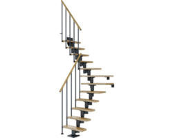 Pertura Mittelholmtreppe Spiros Anthrazit 1/4 gewendelt unten links/rechts 65 cm Stabgeländer Eiche Lackiert 14 Stufen / 15 Steigungen