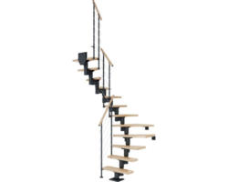 Pertura Mittelholmtreppe Spiros Anthrazit 1/2-gewendelt 75 cm Relinggeländer Buche Leimholz Lackiert 12 Stufen / 13 Steigungen