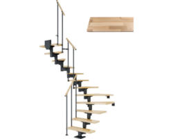 Pertura Mittelholmtreppe Chiron Anthrazit 1/2-gewendelt 75 cm Stabgeländer Buche Leimholz Lackiert 12 Stufen / 13 Steigungen