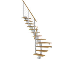 Pertura Mittelholmtreppe Malva Perlgrau 1/4 gewendelt unten links/rechts 75 cm Eiche Geölt 11 Stufen / 12 Steigungen