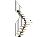 Hornbach Pertura Mittelholmtreppe Chiron Anthrazit 1/4 gewendelt unten links/rechts 75 cm Stabgeländer Ahorn Leimholz Lackiert 12 Stufen / 13 Steigungen