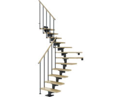 Pertura Mittelholmtreppe Chiron Anthrazit 1/4 gewendelt unten links/rechts 75 cm Stabgeländer Ahorn Leimholz Lackiert 12 Stufen / 13 Steigungen