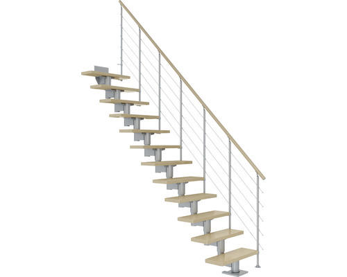 Pertura Mittelholmtreppe Chiron Perlgrau Gerade 75 cm Relinggeländer Ahorn Leimholz Lackiert 12 Stufen / 13 Steigungen