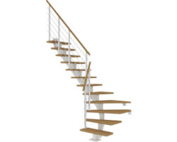 Pertura Mittelholmtreppe Alena Weiß 1/4 gewendelt unten links/rechts 85 cm Relinggeländer Eiche Leimholz Geölt 12 Stufen / 13 Steigungen