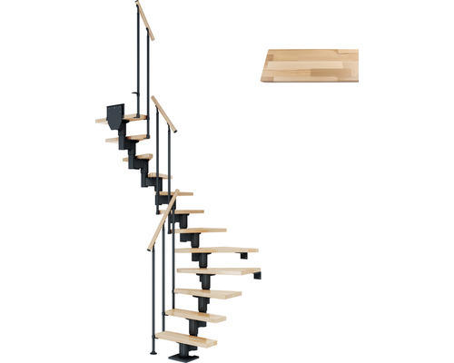 Pertura Mittelholmtreppe Spiros Anthrazit 1/2-gewendelt 75 cm Stabgeländer Buche Leimholz Lackiert 12 Stufen / 13 Steigungen