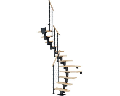 Pertura Mittelholmtreppe Spiros Anthrazit 1/2-gewendelt 65 cm Relinggeländer Buche Leimholz Lackiert 12 Stufen / 13 Steigungen