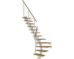 Pertura Mittelholmtreppe Malva Weiß 1/4 gewendelt unten links/rechts 75 cm Eiche Leimholz Geölt 13 Stufen / 14 Steigungen