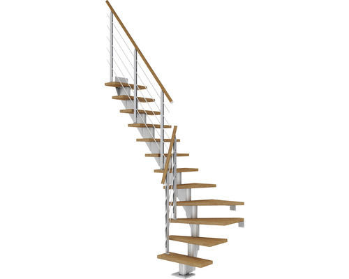 Pertura Mittelholmtreppe Malva Perlgrau 1/4 gewendelt unten links/rechts 65 cm Eiche Geölt 11 Stufen / 12 Steigungen