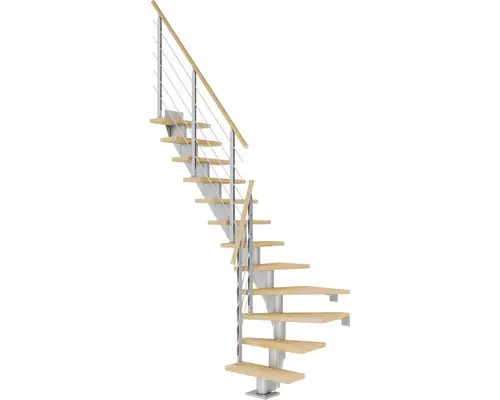 Pertura Mittelholmtreppe Malva Perlgrau 1/4 gewendelt unten links/rechts 75 cm Buche Leimholz Geölt 13 Stufen / 14 Steigungen