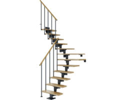 Pertura Mittelholmtreppe Chiron Anthrazit 1/4 gewendelt unten links/rechts 75 cm Stabgeländer Eiche Lackiert 11 Stufen / 12 Steigungen