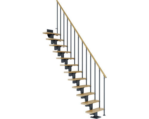 Pertura Mittelholmtreppe Spiros Anthrazit Gerade 75 cm Stabgeländer Eiche Lackiert 12 Stufen / 13 Steigungen