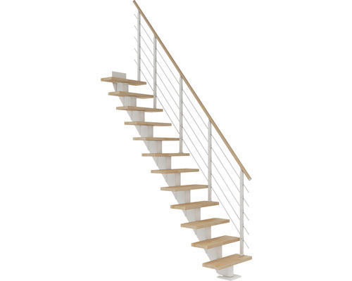 Pertura Mittelholmtreppe Malva Weiß Gerade 75 cm Relinggeländer Buche Leimholz Geölt 13 Stufen / 14 Steigungen