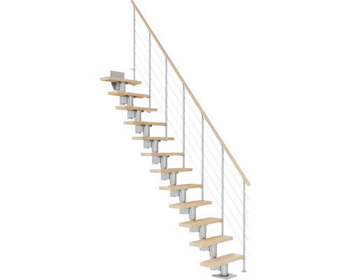 Pertura Mittelholmtreppe Spiros Perlgrau Gerade 65 cm Relinggeländer Buche Leimholz Lackiert 11 Stufen / 12 Steigungen