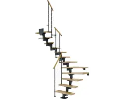 Pertura Mittelholmtreppe Chiron Anthrazit 1/2-gewendelt 75 cm Relinggeländer Eiche Lackiert 14 Stufen / 15 Steigungen