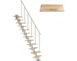 Hornbach Pertura Mittelholmtreppe Raumspartreppe Vaia Perlgrau Variabel variabel 1/4 gewendelt unten links/rechts Gerade 64 cm Stabgeländer Buche Leimholz Lackiert 11 Stufen / 12 Steigungen