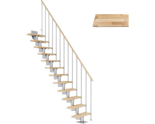 Pertura Mittelholmtreppe Spiros Perlgrau Gerade 75 cm Stabgeländer Buche Leimholz Lackiert 13 Stufen / 14 Steigungen