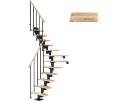 Pertura Mittelholmtreppe Spiros Anthrazit 1/4 gewendelt unten links/rechts 65 cm Stabgeländer Buche Leimholz Lackiert 13 Stufen / 14 Steigungen