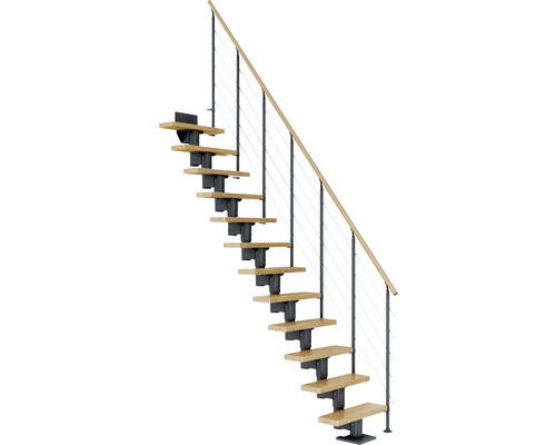 Pertura Mittelholmtreppe Spiros Anthrazit Gerade 75 cm Relinggeländer Eiche Lackiert 12 Stufen / 13 Steigungen