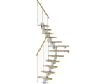 Hornbach Pertura Mittelholmtreppe Spiros Perlgrau 1/4 gewendelt unten links/rechts 75 cm Relinggeländer Eiche Lackiert 14 Stufen / 15 Steigungen