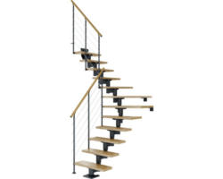 Pertura Mittelholmtreppe Chiron Anthrazit 1/4 gewendelt unten links/rechts 75 cm Relinggeländer Eiche Lackiert 11 Stufen / 12 Steigungen