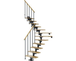 Pertura Mittelholmtreppe Chiron Anthrazit 1/4 gewendelt unten links/rechts 75 cm Stabgeländer Eiche Leimholz Lackiert 13 Stufen / 14 Steigungen