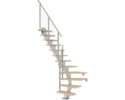 Pertura Mittelholmtreppe Malva Perlgrau 1/4 gewendelt unten links/rechts 75 cm Eiche Leimholz Geölt 13 Stufen / 14 Steigungen