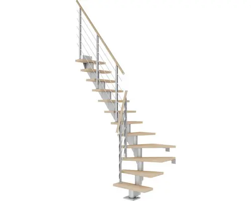 Pertura Mittelholmtreppe Malva Perlgrau 1/4 gewendelt unten links/rechts 75 cm Eiche Leimholz Geölt 13 Stufen / 14 Steigungen