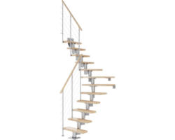 Pertura Mittelholmtreppe Spiros Perlgrau 1/4 gewendelt unten links/rechts 75 cm Relinggeländer Buche Leimholz Lackiert 11 Stufen / 12 Steigungen