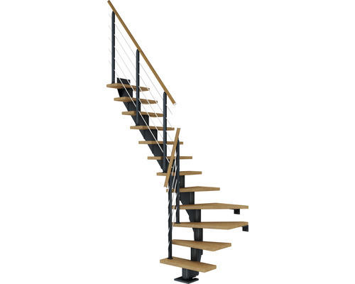 Pertura Mittelholmtreppe Malva Anthrazit 1/4 gewendelt unten links/rechts 65 cm Eiche Leimholz Geölt 12 Stufen / 13 Steigungen