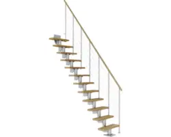 Pertura Mittelholmtreppe Spiros Perlgrau Gerade 75 cm Relinggeländer Eiche Lackiert 11 Stufen / 12 Steigungen