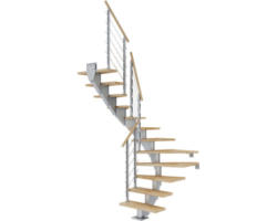 Pertura Mittelholmtreppe Alena Perlgrau 1/2-gewendelt 85 cm Relinggeländer Buche Leimholz Geölt 14 Stufen / 15 Steigungen