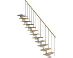 Pertura Mittelholmtreppe Chiron Perlgrau Gerade 75 cm Stabgeländer Eiche Leimholz Lackiert 12 Stufen / 13 Steigungen