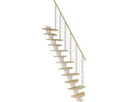 Pertura Mittelholmtreppe Aris Weiß Variabel variabel 1/4 gewendelt unten links/rechts Gerade 64 cm Relinggeländer Buche Leimholz Geölt 11 Stufen / 12 Steigungen