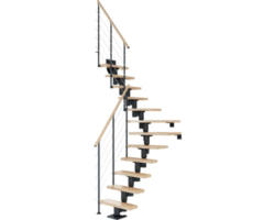 Pertura Mittelholmtreppe Spiros Anthrazit 1/4 gewendelt unten links/rechts 75 cm Relinggeländer Buche Leimholz Lackiert 11 Stufen / 12 Steigungen