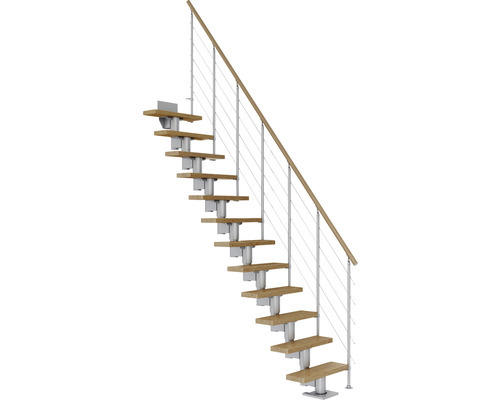 Pertura Mittelholmtreppe Spiros Perlgrau Gerade 65 cm Relinggeländer Eiche Lackiert 13 Stufen / 14 Steigungen