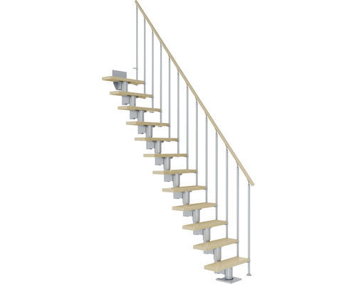 Pertura Mittelholmtreppe Spiros Perlgrau Gerade 65 cm Stabgeländer Ahorn Leimholz Lackiert 14 Stufen / 15 Steigungen