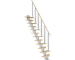 Hornbach Pertura Mittelholmtreppe Aris Perlgrau Variabel variabel 1/4 gewendelt unten links/rechts Gerade 64 cm Relinggeländer Eiche Leimholz Geölt 11 Stufen / 12 Steigungen