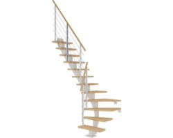 Pertura Mittelholmtreppe Malva Weiß 1/4 gewendelt unten links/rechts 65 cm Buche Leimholz Geölt 11 Stufen / 12 Steigungen