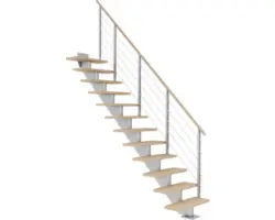 Pertura Mittelholmtreppe Alena Perlgrau Gerade 85 cm Relinggeländer Eiche Leimholz Geölt 12 Stufen / 13 Steigungen