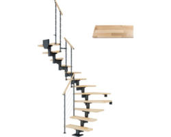 Pertura Mittelholmtreppe Chiron Anthrazit 1/2-gewendelt 75 cm Relinggeländer Buche Leimholz Lackiert 11 Stufen / 12 Steigungen