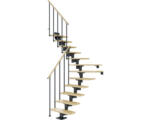 Hornbach Pertura Mittelholmtreppe Chiron Anthrazit 1/4 gewendelt unten links/rechts 75 cm Stabgeländer Ahorn Leimholz Lackiert 13 Stufen / 14 Steigungen