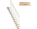 Hornbach Pertura Mittelholmtreppe Raumspartreppe Vaia Perlgrau Variabel variabel 1/4 gewendelt unten links/rechts Gerade 64 cm Stabgeländer Buche Leimholz Lackiert 12 Stufen / 13 Steigungen