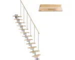Hornbach Pertura Mittelholmtreppe Raumspartreppe Vaia Perlgrau Variabel variabel 1/4 gewendelt unten links/rechts Gerade 64 cm Stabgeländer Buche Leimholz Lackiert 13 Stufen / 14 Steigungen